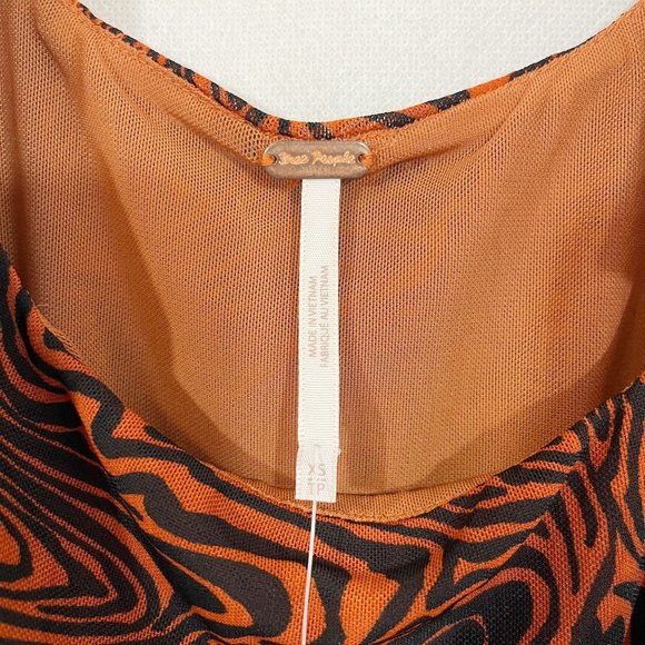NEW Free People Avenue Tank Top in Senna Combo Brown Cropped Ruched Mesh XS - Picture 5 of 5